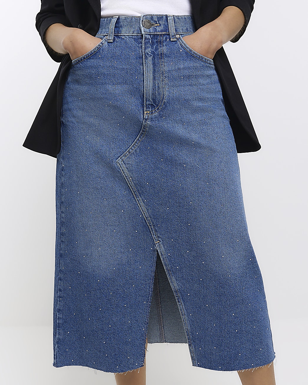 Denim split midi skirt