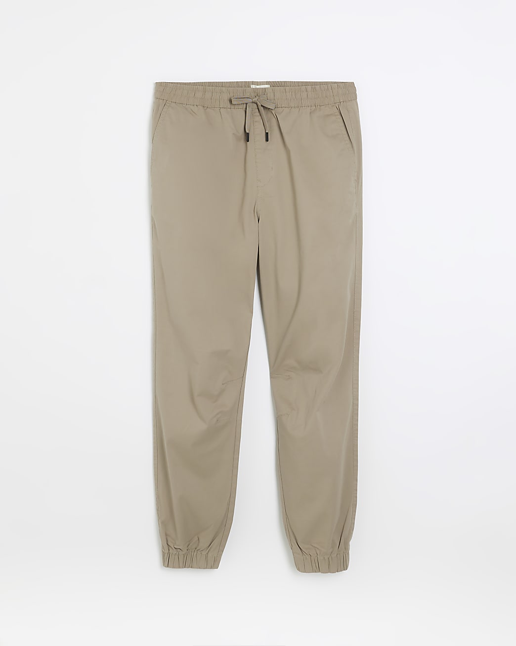 Beige regular fit pull on cuffed trousers