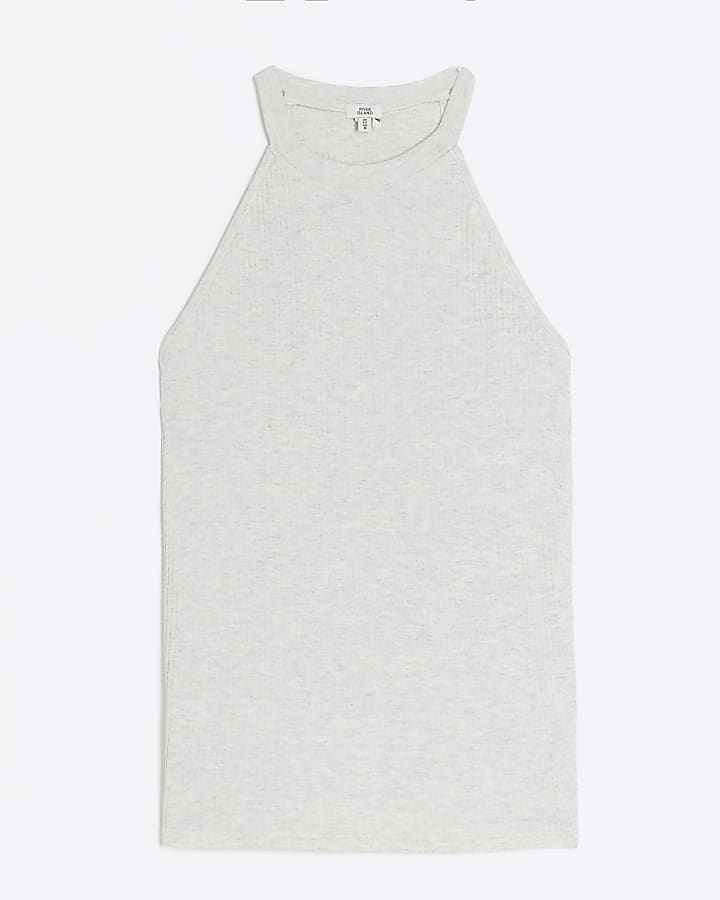 Grey racer crew neck vest top