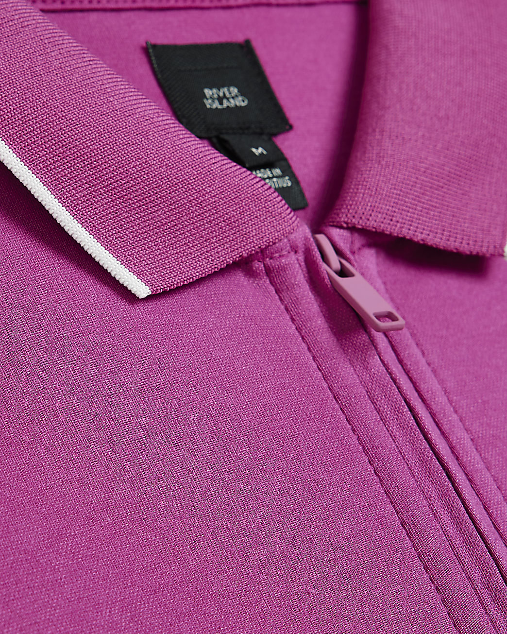 Pink Muscle fit Stripe half zip polo shirt