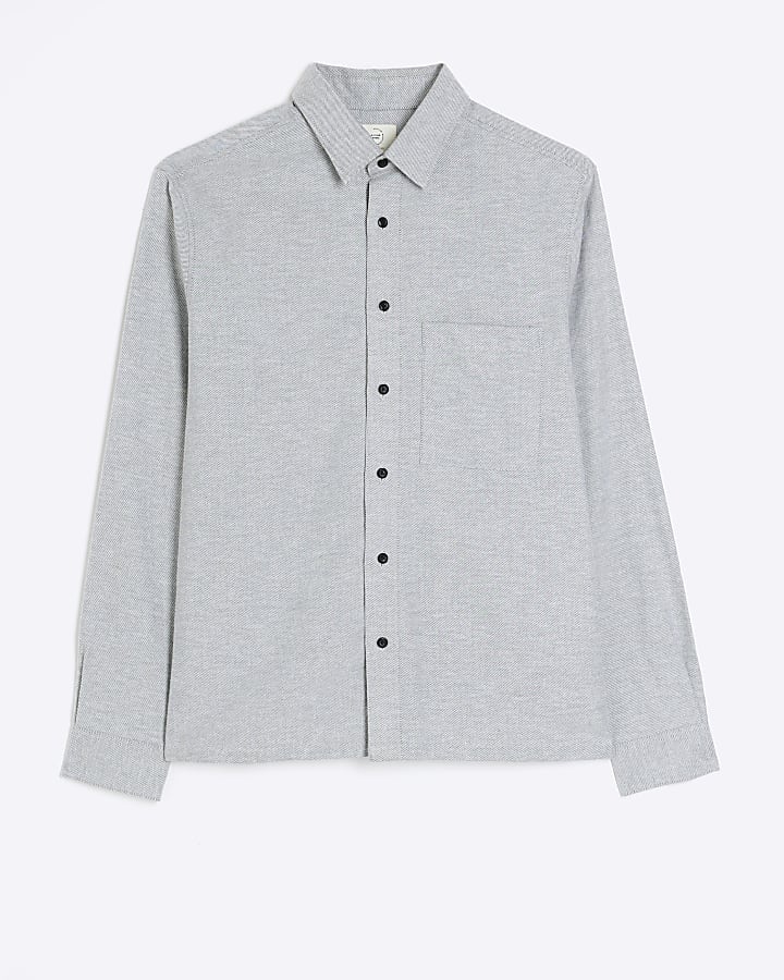 Grey regular fit twill long sleeve shirt