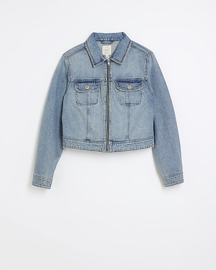 Blue denim zip up jacket