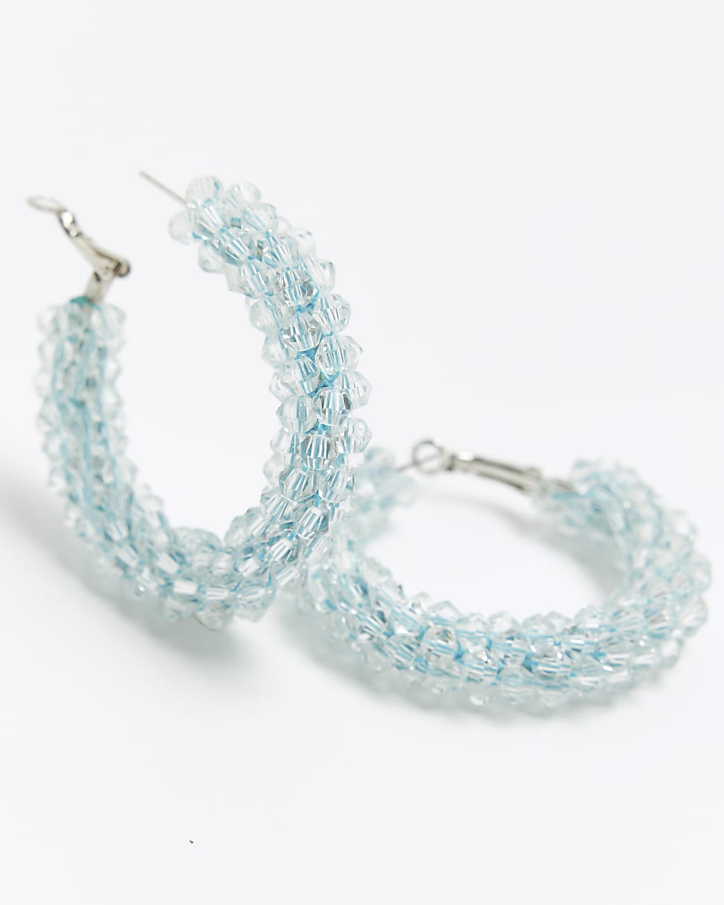 Blue beaded hoop earrings