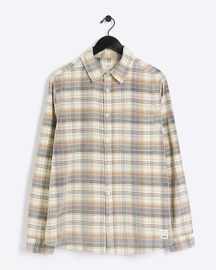 Stone Regular Fit Bleach Check Shirt