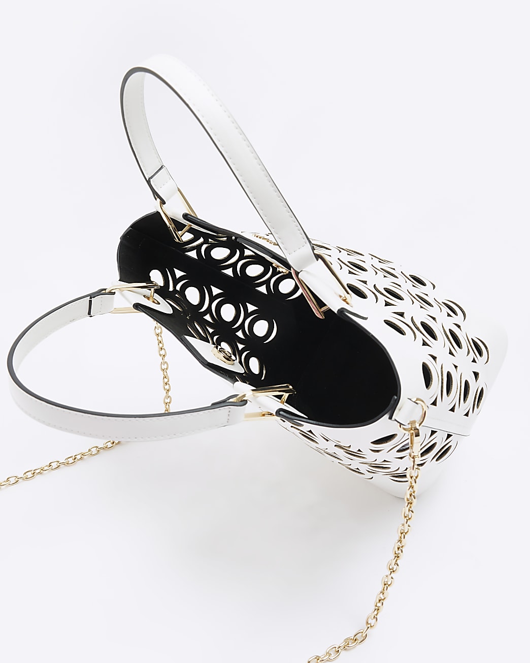 White cut out bucket bag
