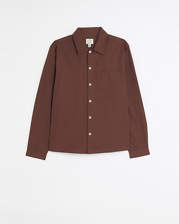 Brown regular fit lightweight overshirt