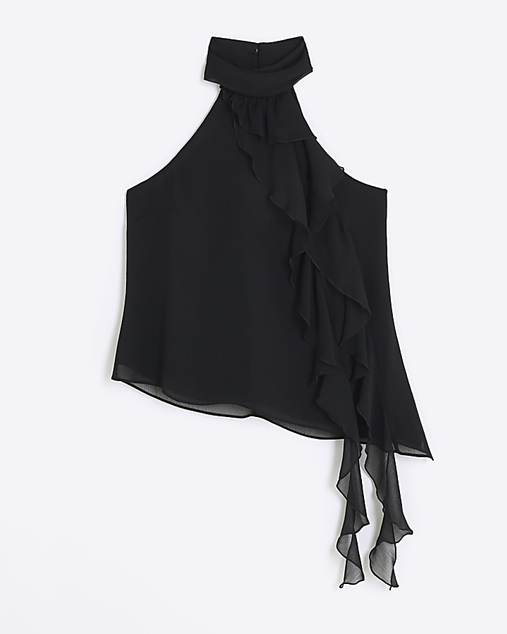 Black frill sleeveless blouse