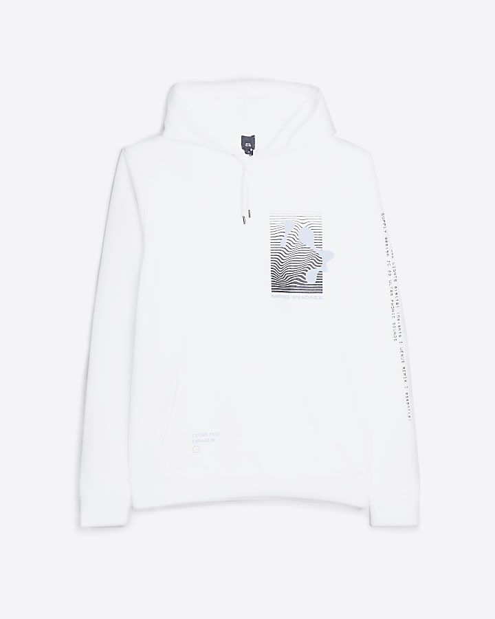 White regular fit graphic hoodie