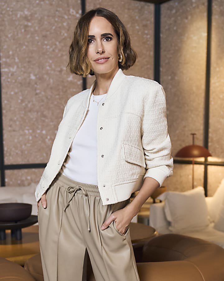 Cream Boucle Tailored Bomber Jacket