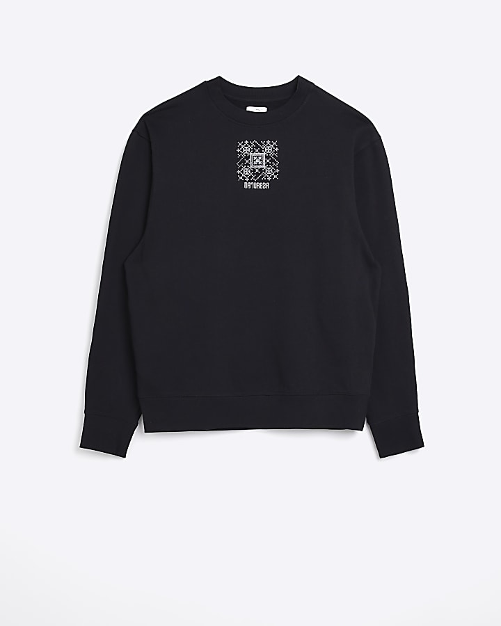 Black regular fit stitch detail sweatshirt