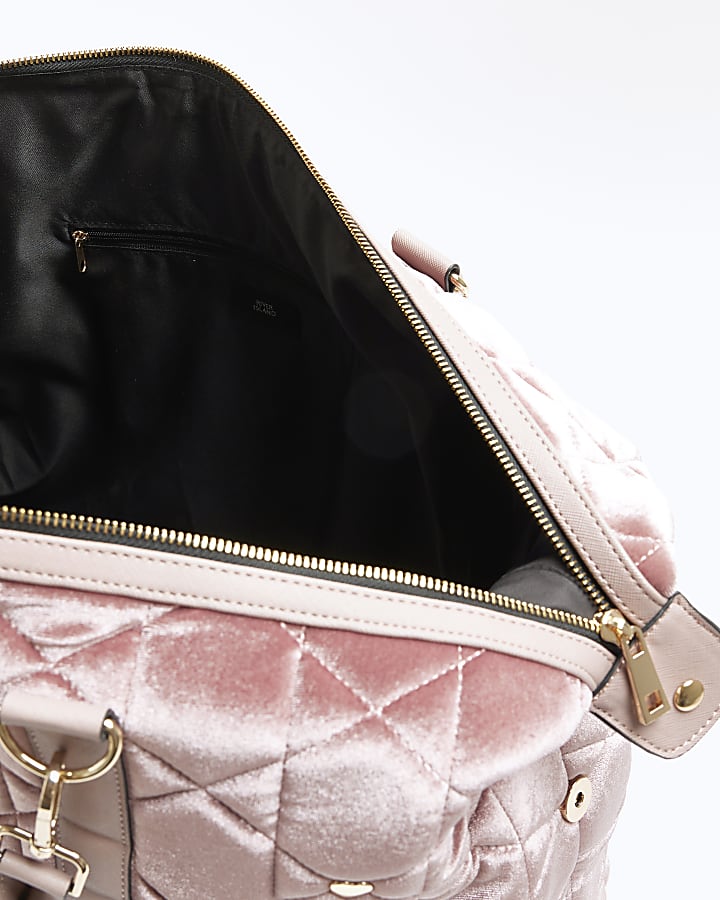 Pink velvet quilted travel bag