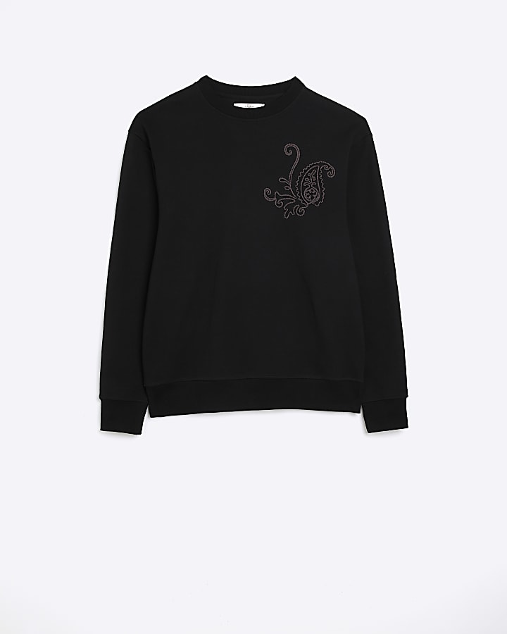 Black regular fit embroidered sweatshirt