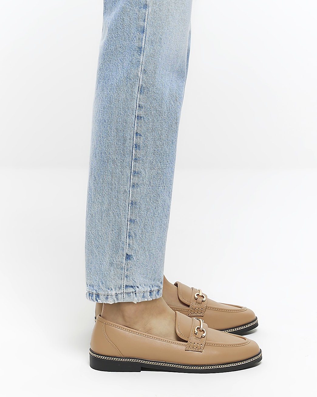 Beige chain detail loafers