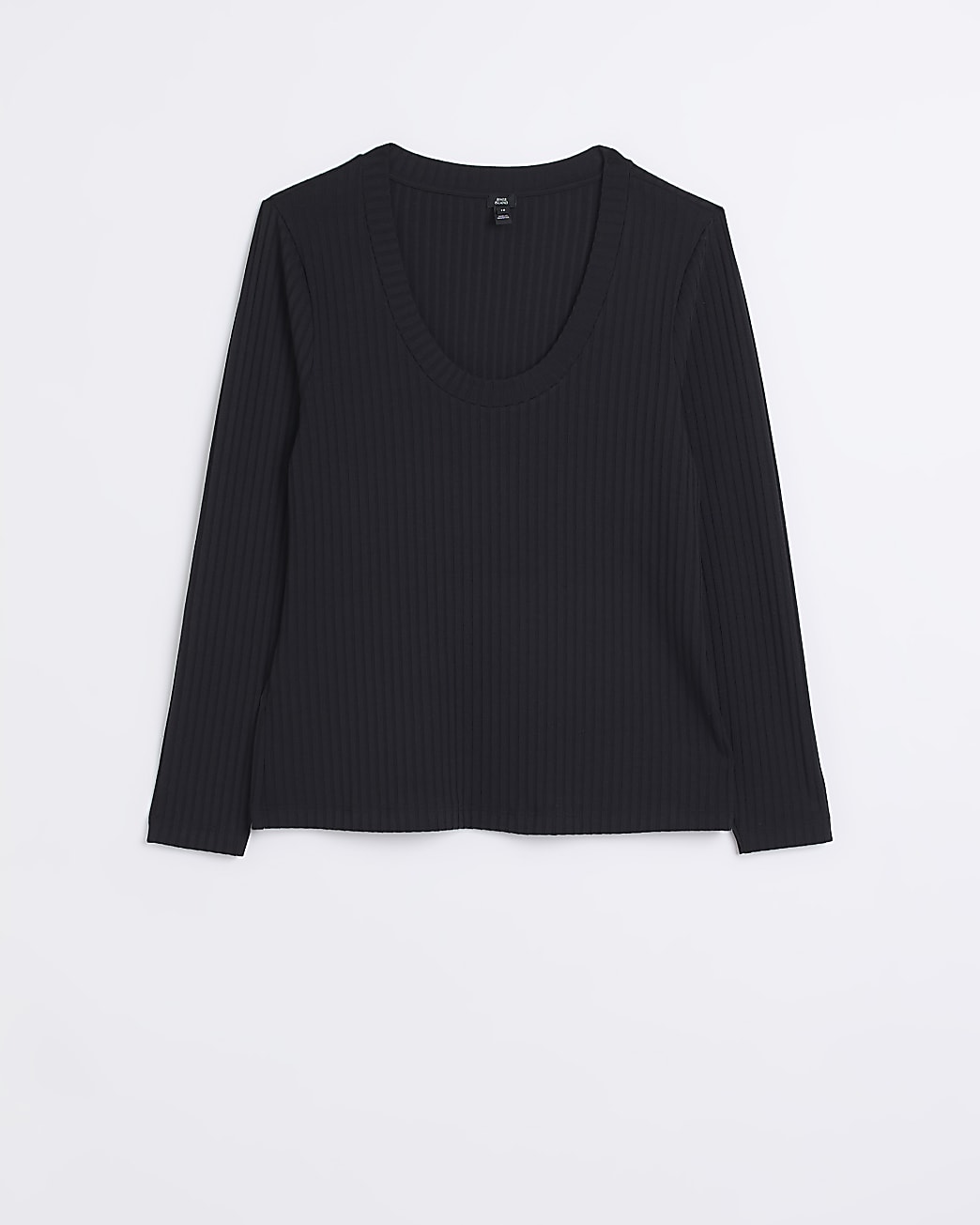 Plus black rib scoop neck long sleeve top
