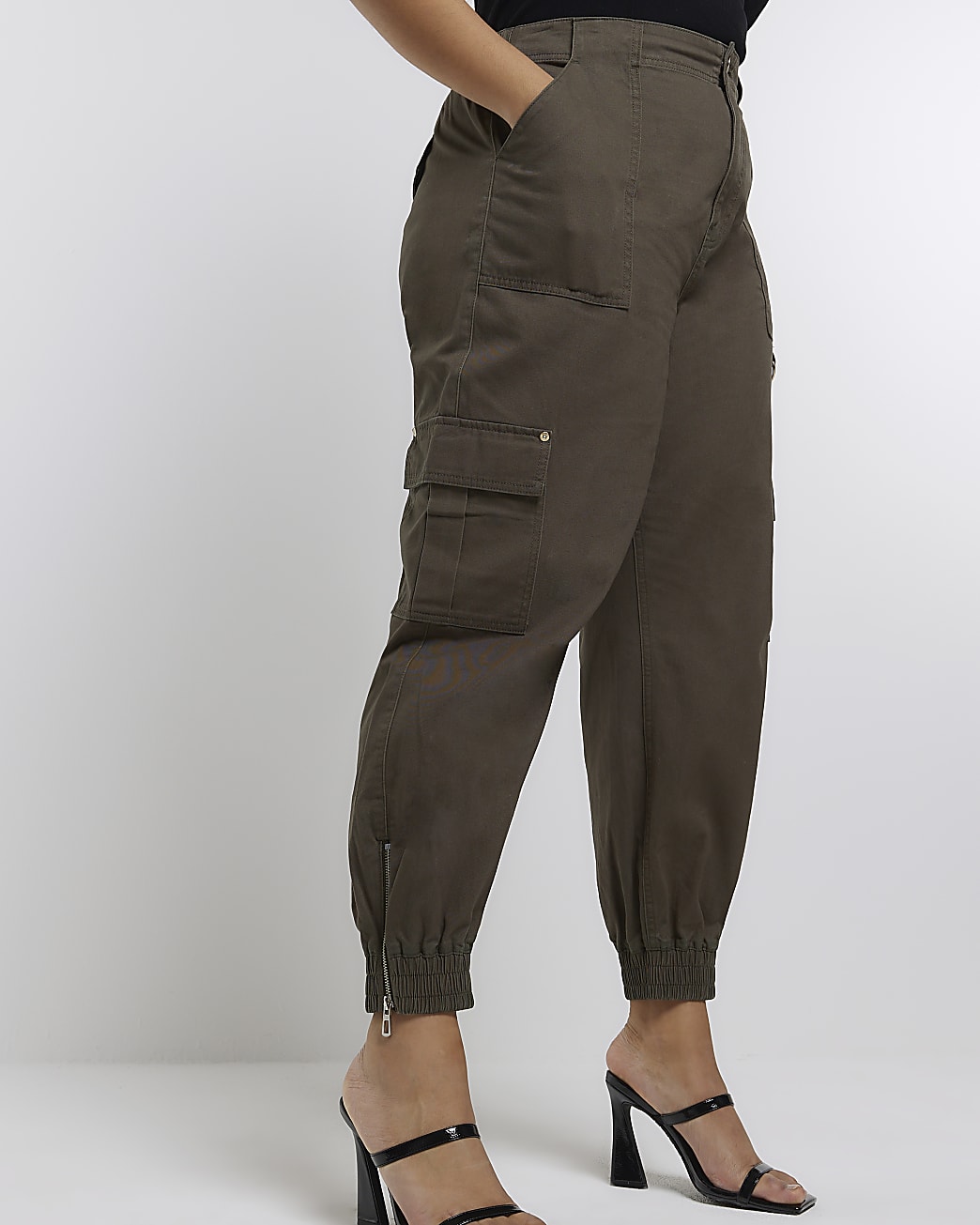 Plus khaki zip cargo trousers