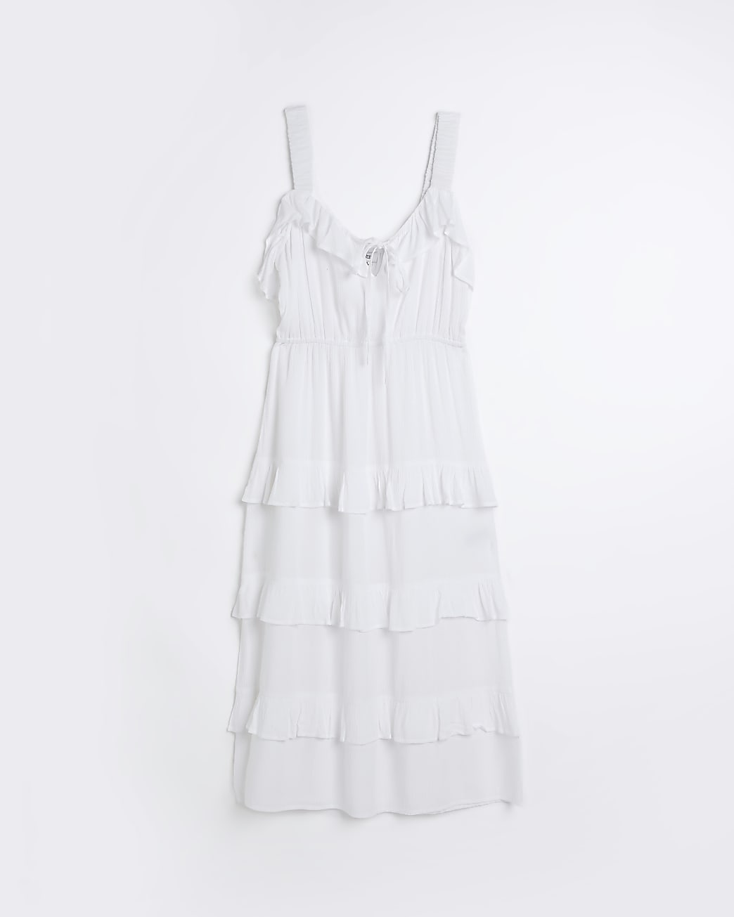 White Frill Layered Midi Dress