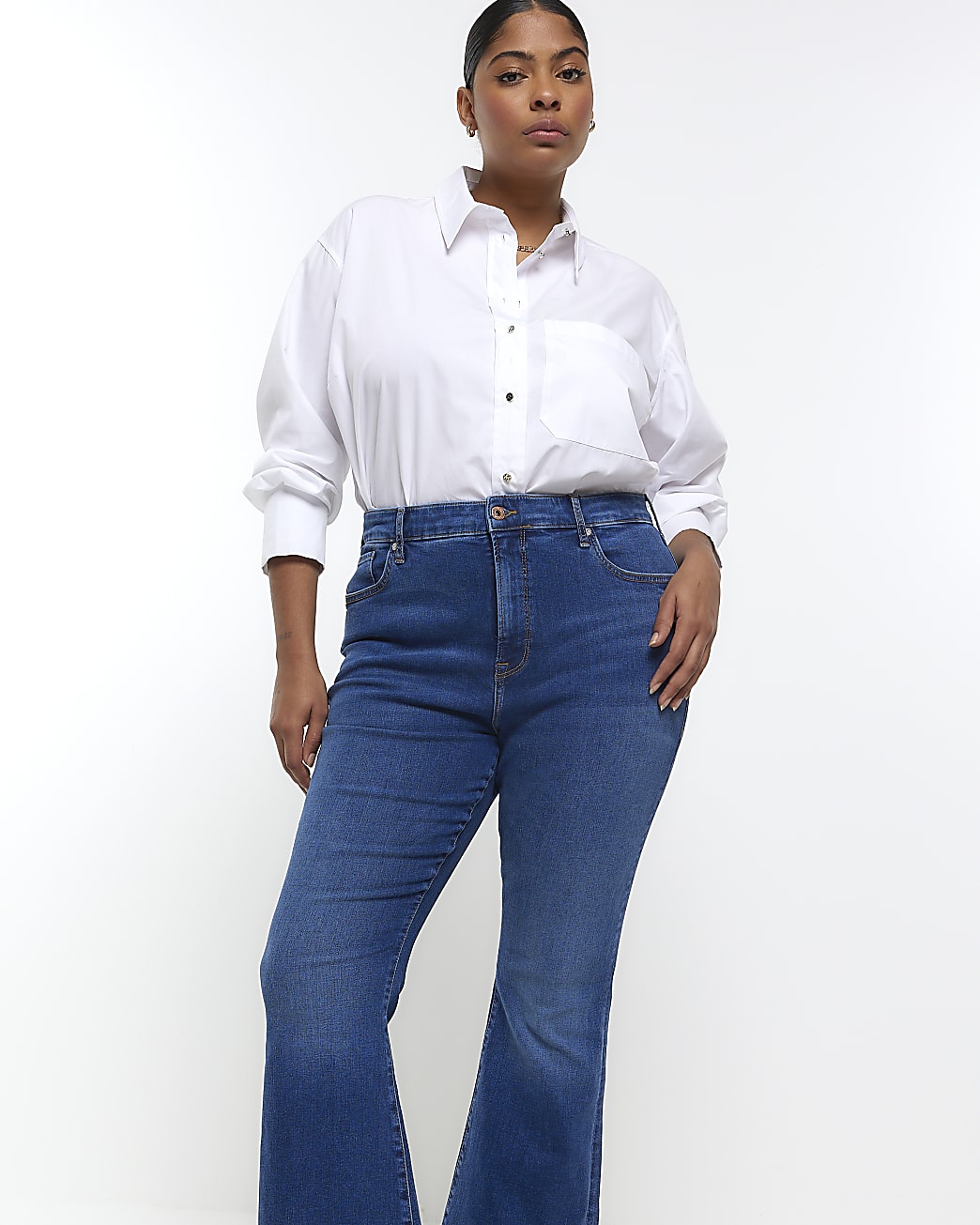 Plus blue high waisted flare jeans