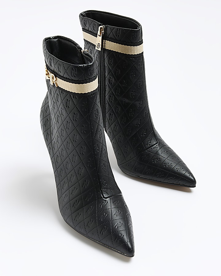 Black wide fit RI monogram heeled ankle boots