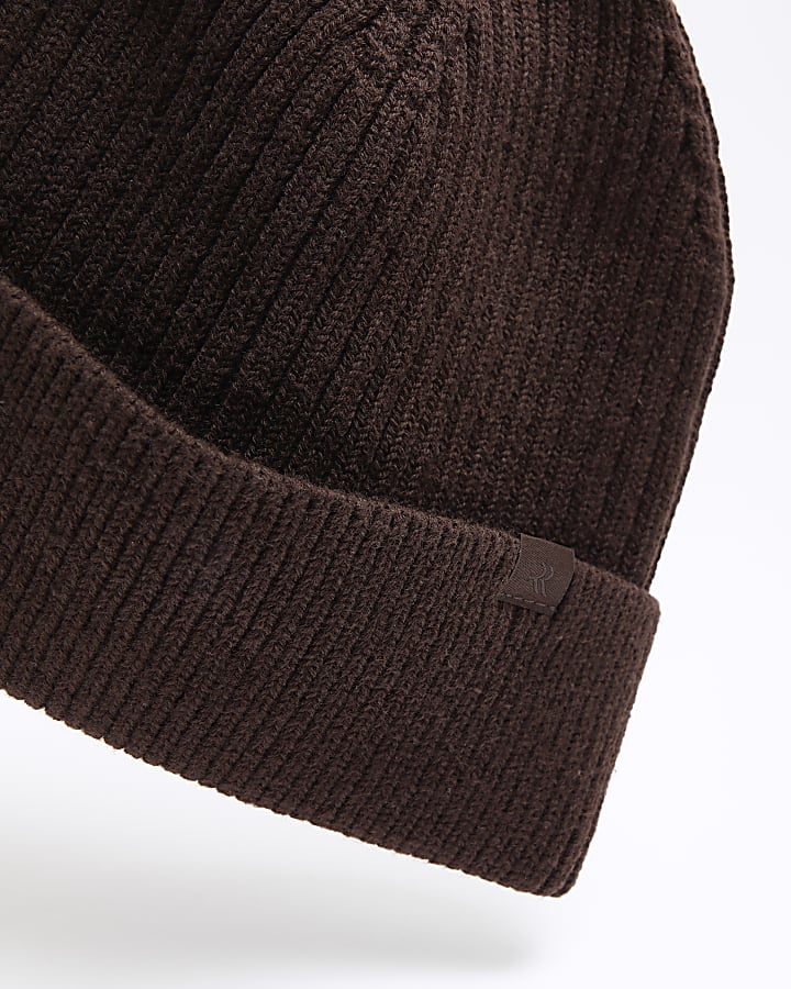 Brown knitted rib beanie
