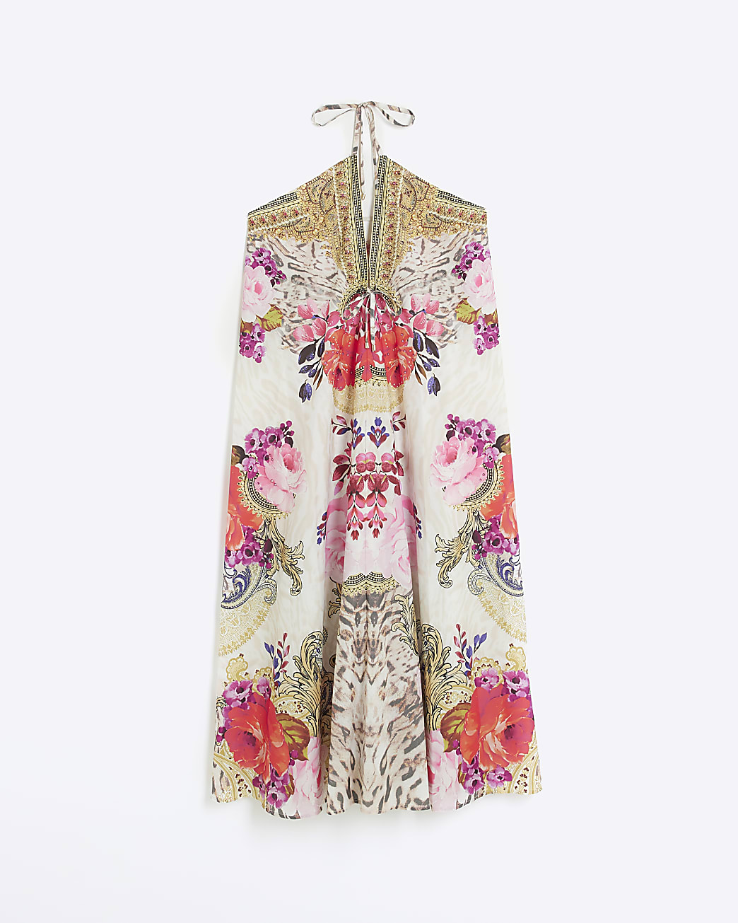 Pink floral print beach maxi dress