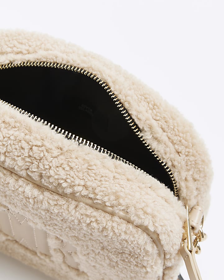 Beige borg cross body bag