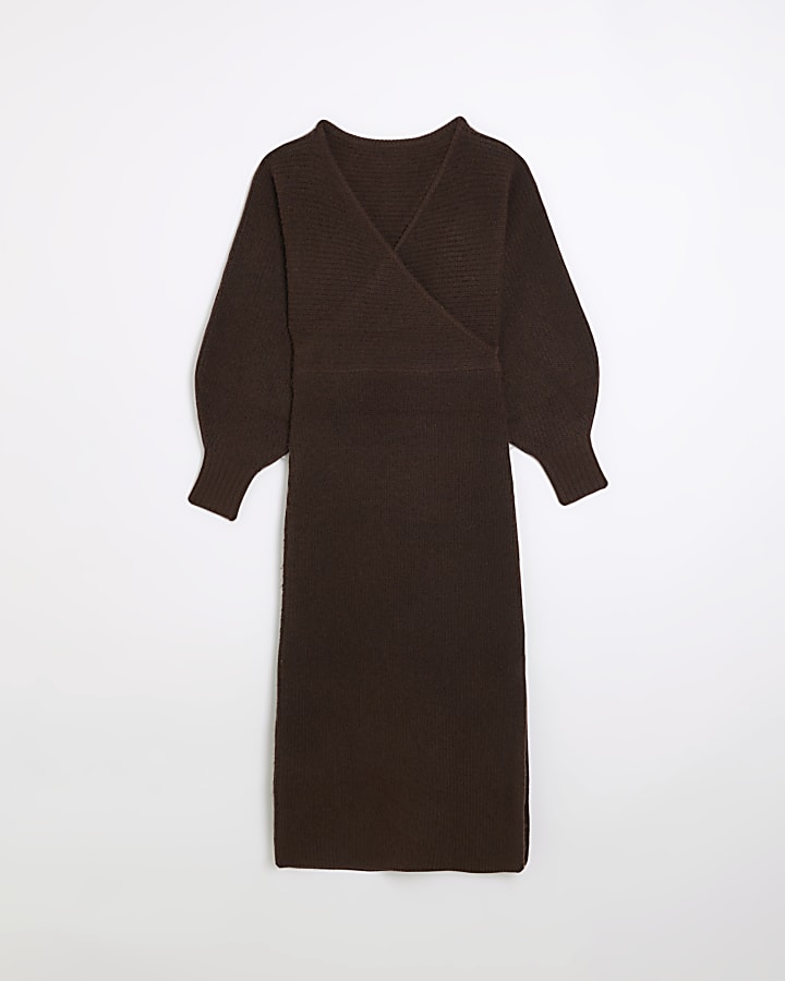 Brown long sleeve jumper midi dress