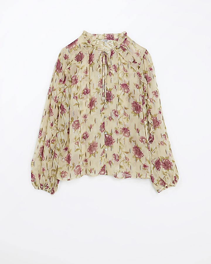 Cream chiffon floral blouse