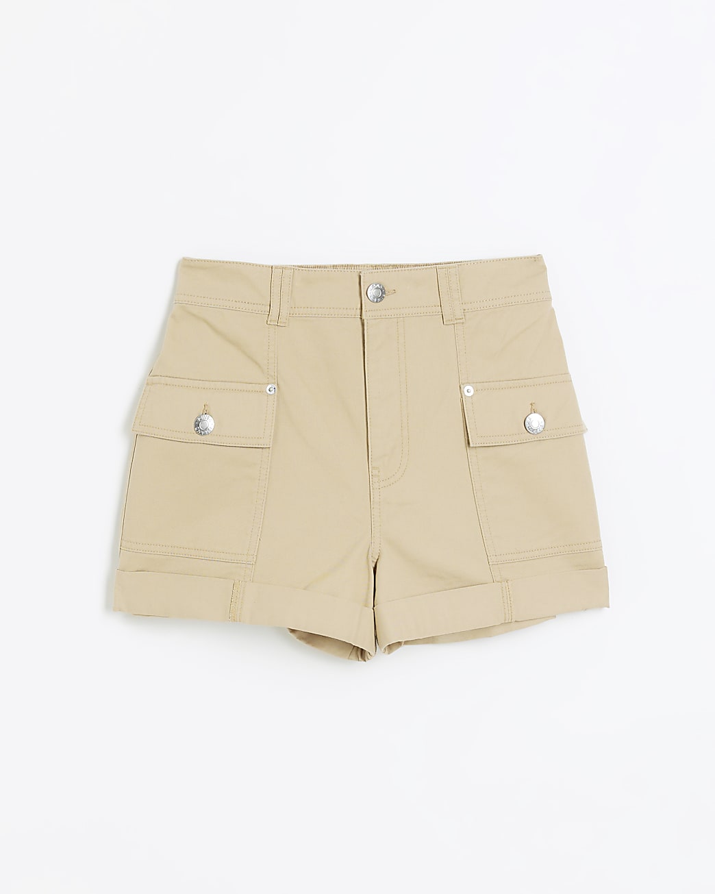 Beige high waisted cargo shorts