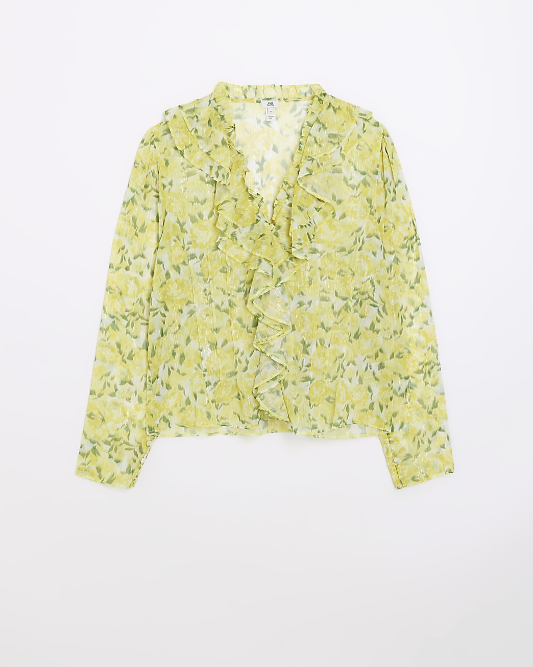 Yellow long sleeve floral ruffle blouse