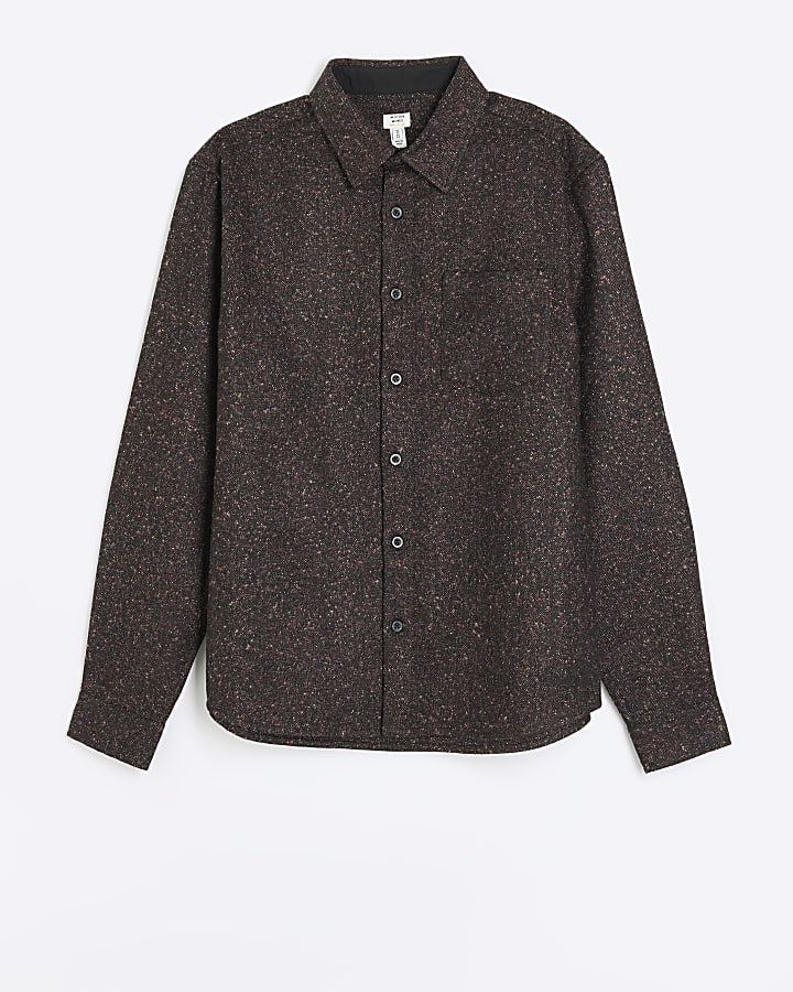 Brown regular fit textured shirt