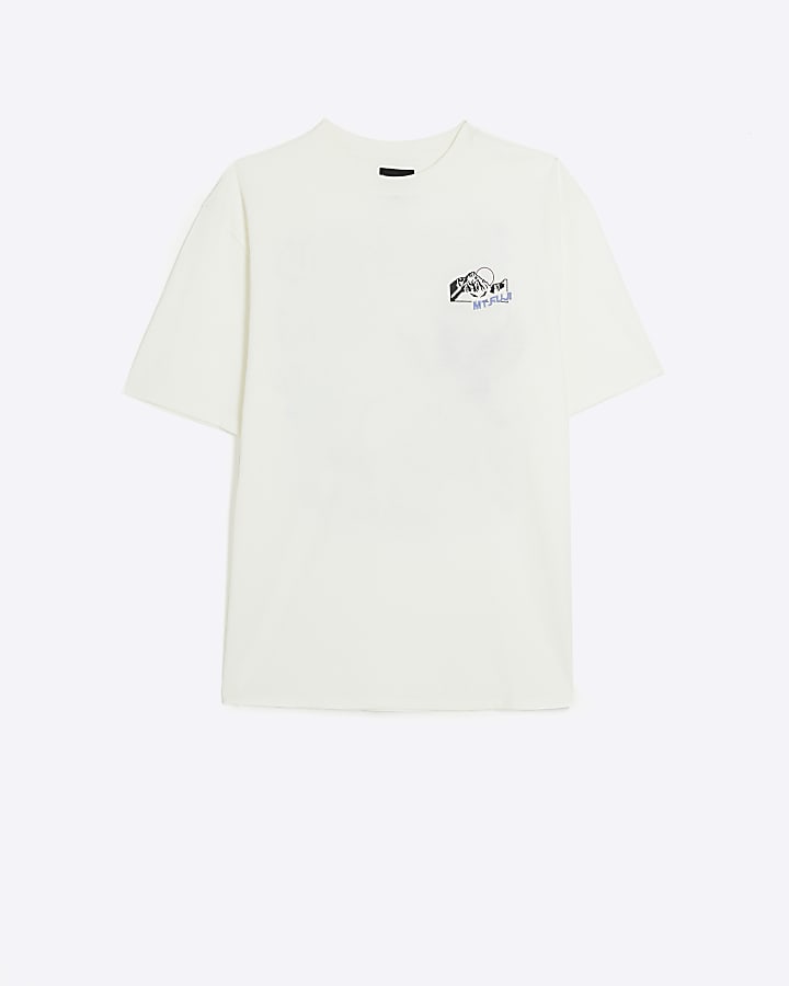 White regular fit japanese graphic t-Shirt