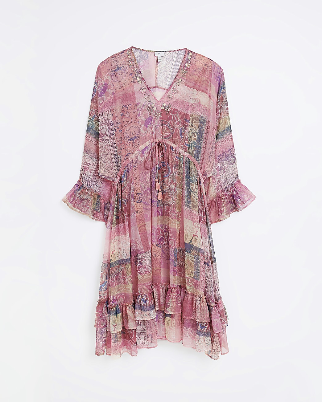 Plus pink floral long sleeve maxi dress