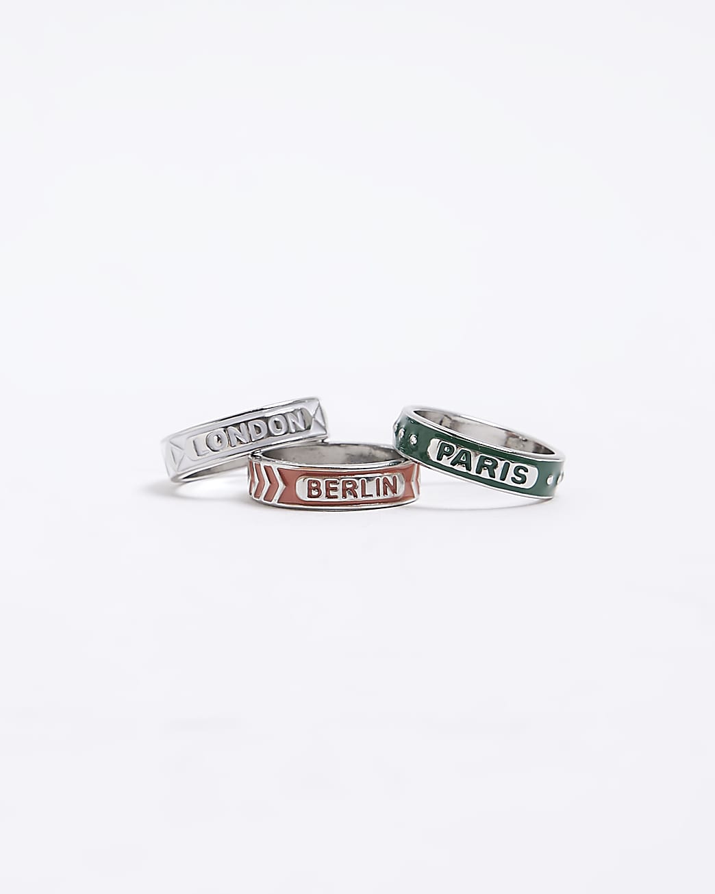 Silver colour cities multipack of 3 rings