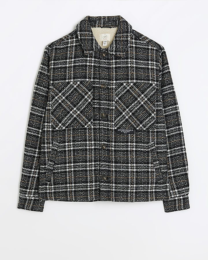 Black Regular Fit Borg Lined Check Overshirt