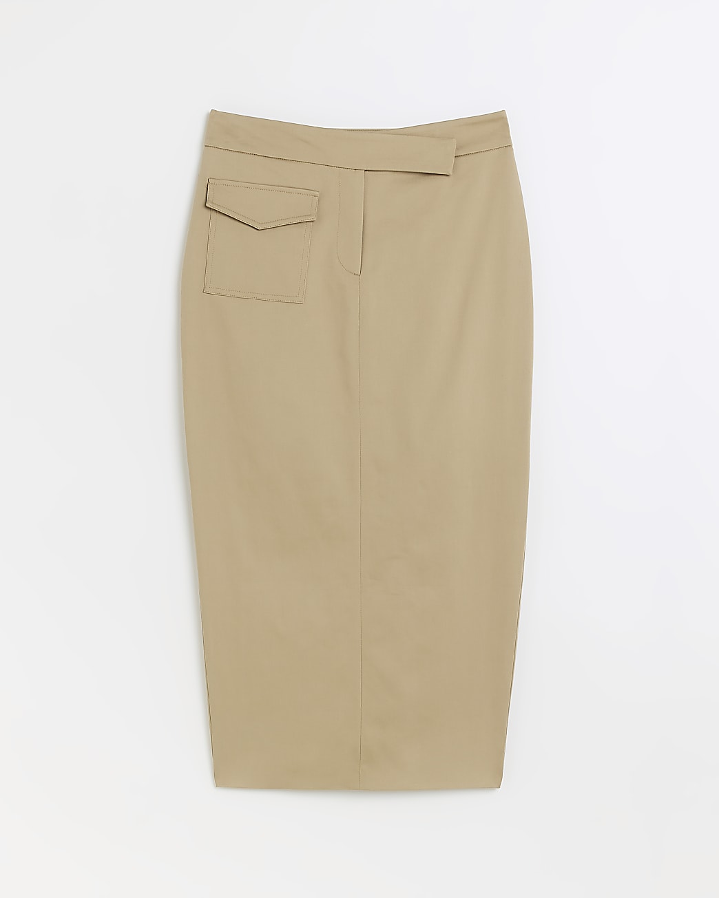 Beige Utility Pencil Midi Skirt
