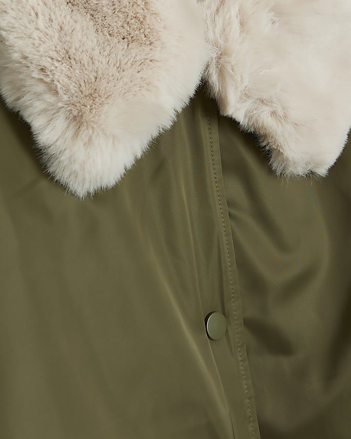 Khaki Faux Fur Collar Bomber Jacket
