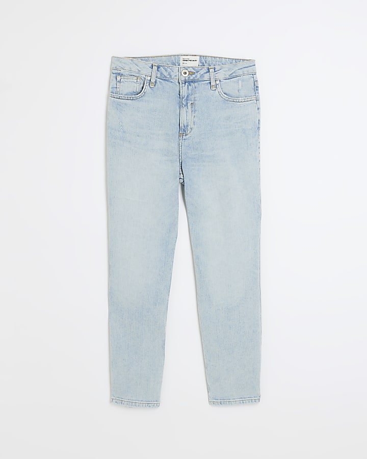 Blue high waisted slim fit straight jean