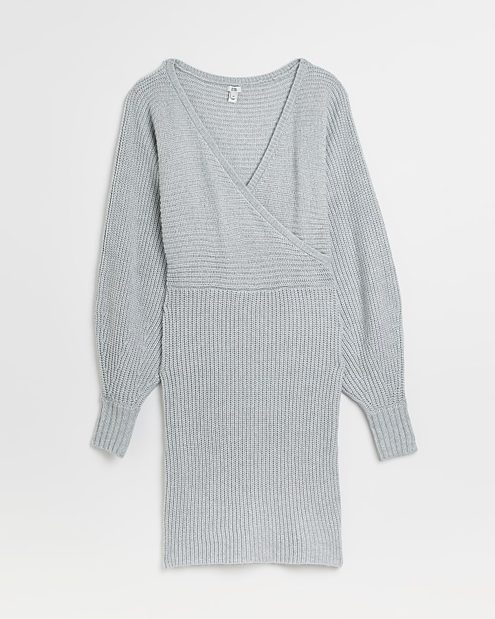 Grey knit long sleeve jumper mini dress