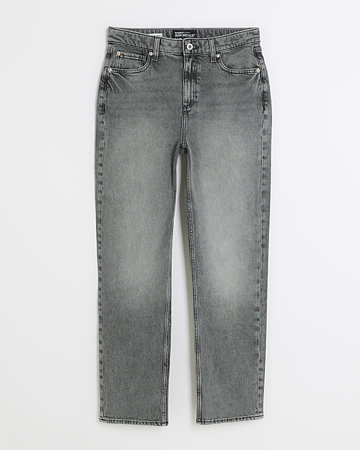 Grey faded high waisted stove straight jeans