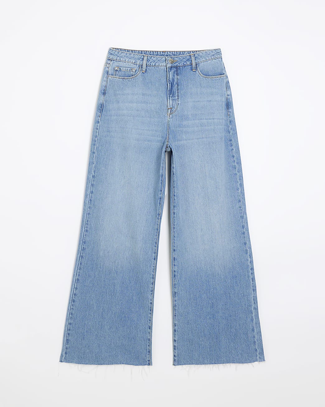 Blue mid rise wide leg jeans