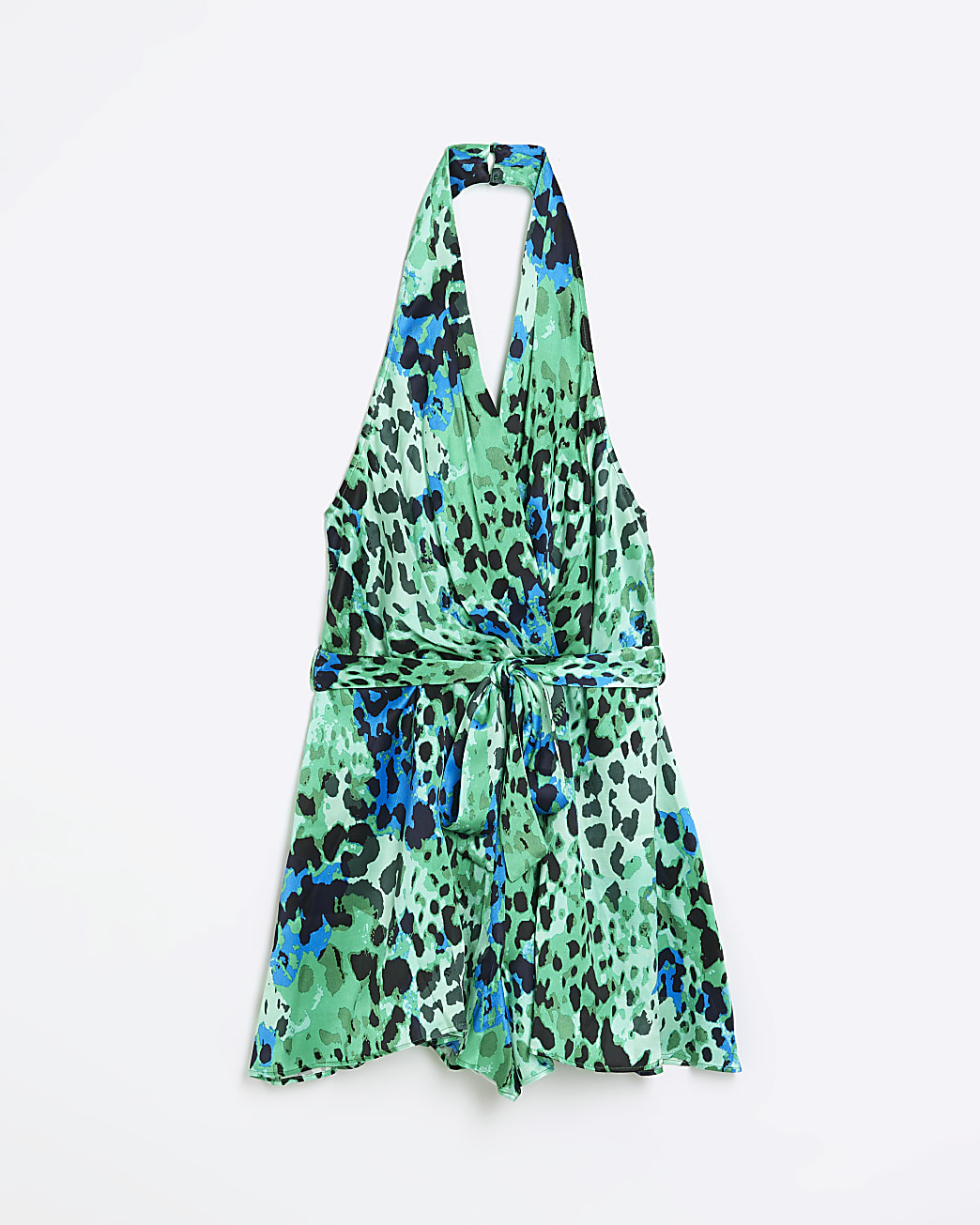 Green halter neck wrap playsuit