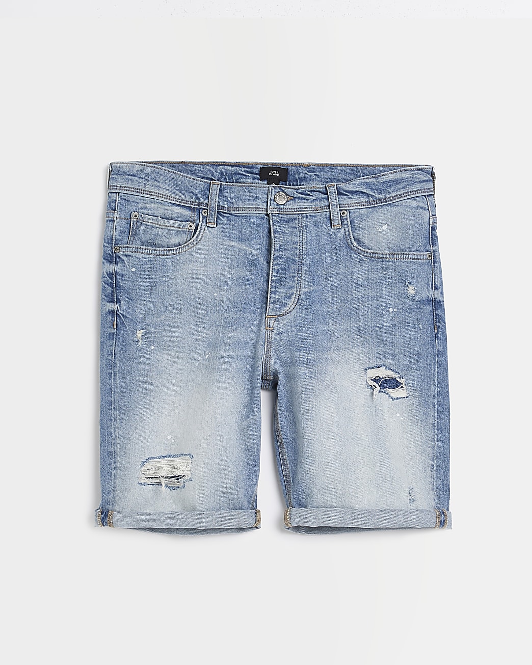 Blue slim fit ripped denim shorts