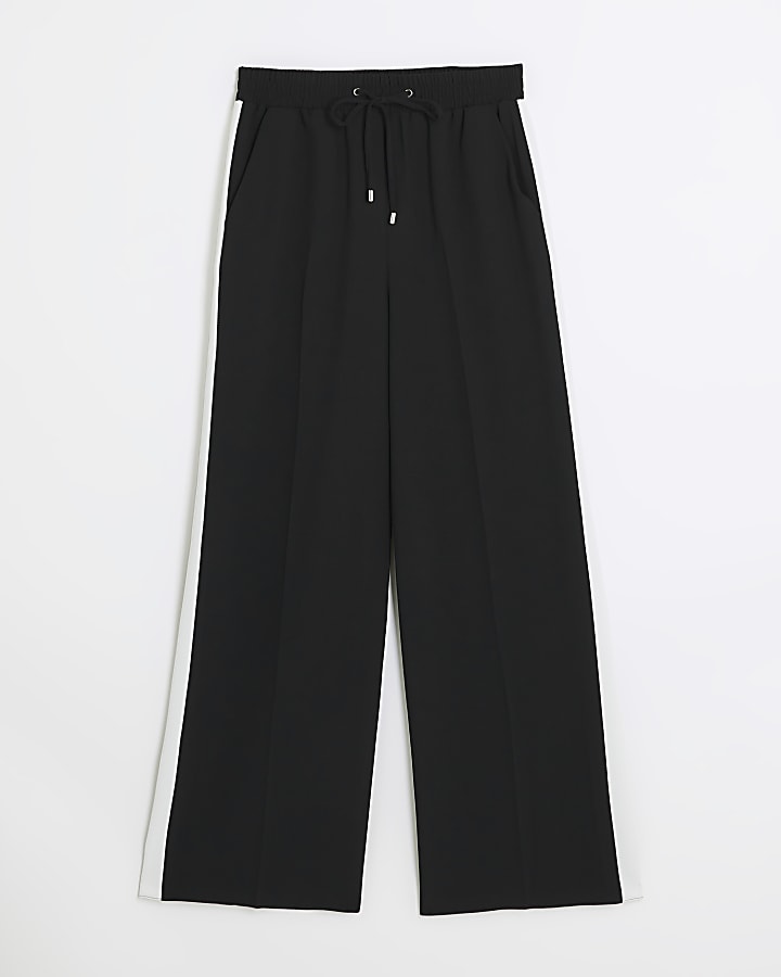 Black side stripe wide leg joggers