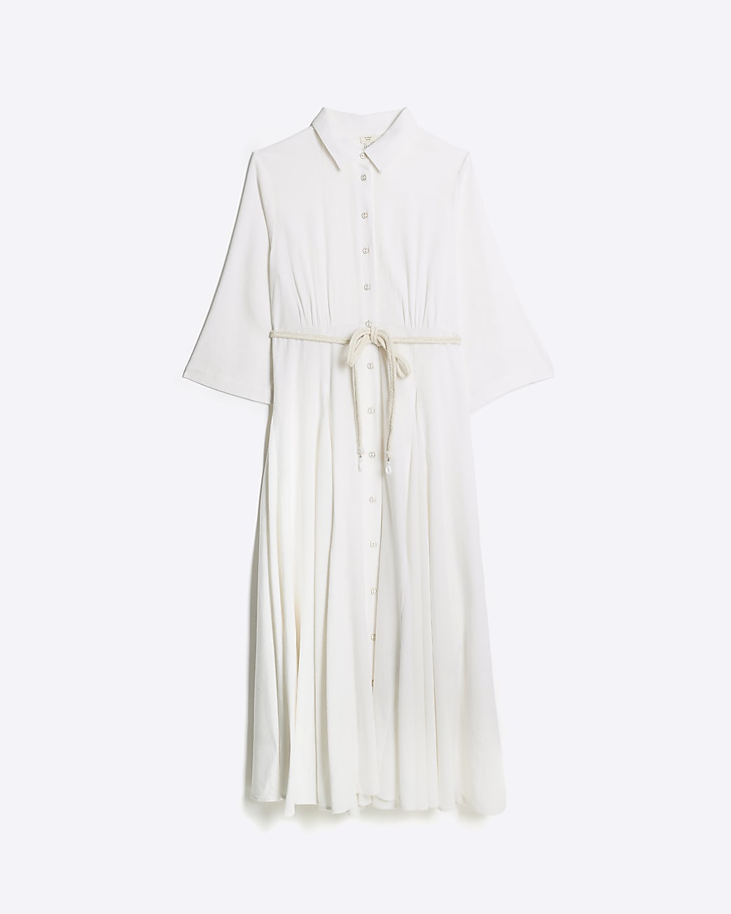 White belted linen midi dress