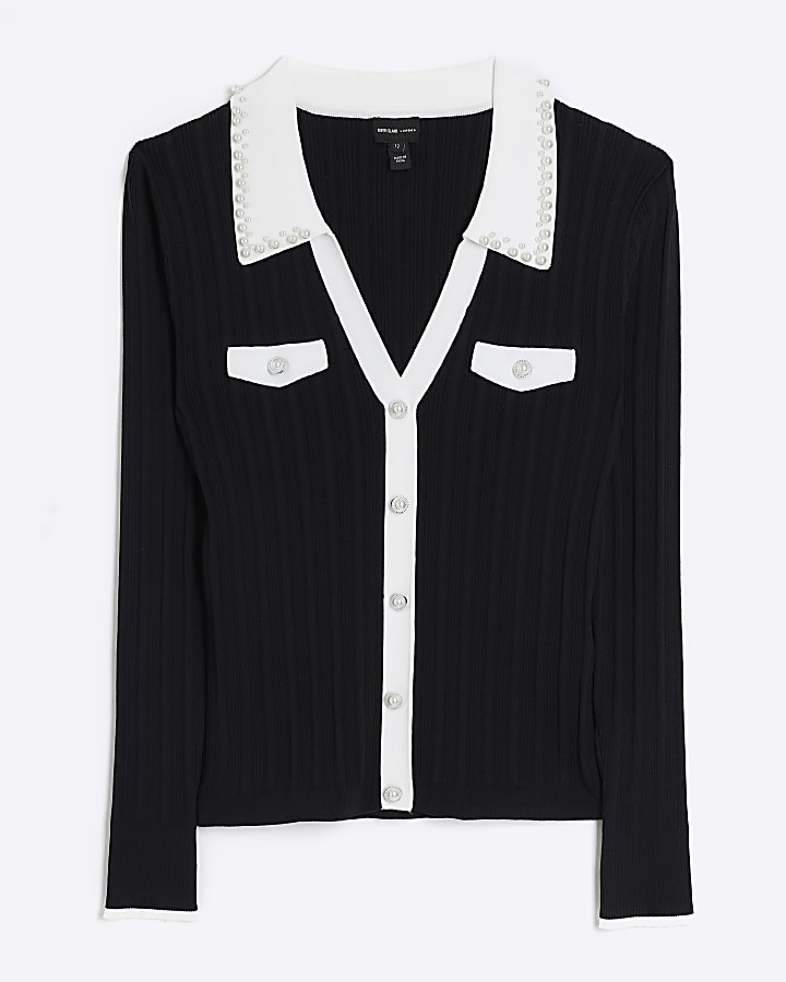 Black knitted pearl collar jumper