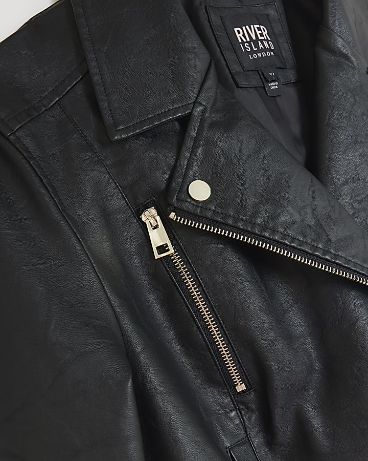 Black zip detail biker jacket