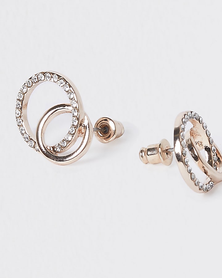 Silver diamante chain link stud earrings