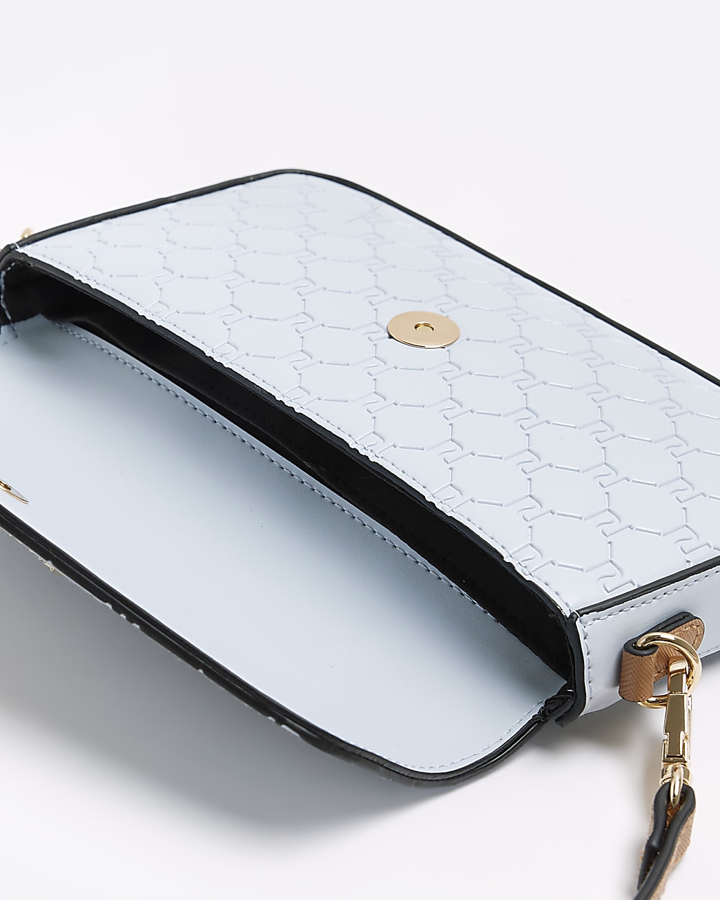 Blue RI monogram embossed cross body bag
