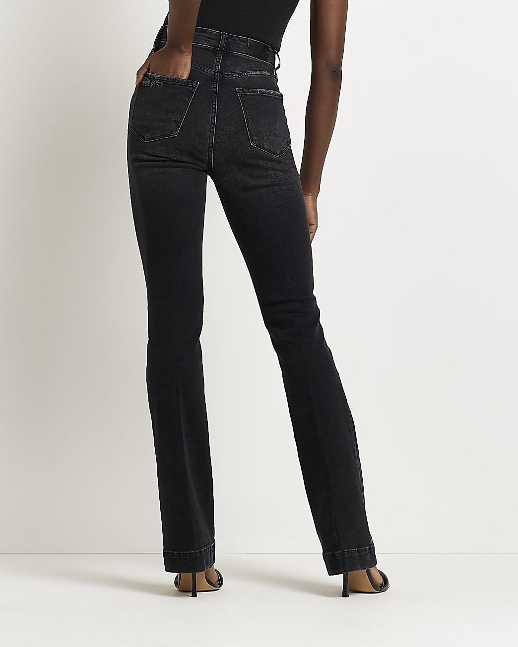 Black high rise flared jeans