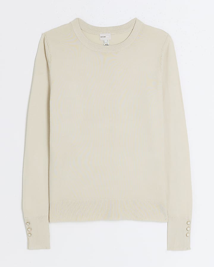 Cream knitted long sleeve top